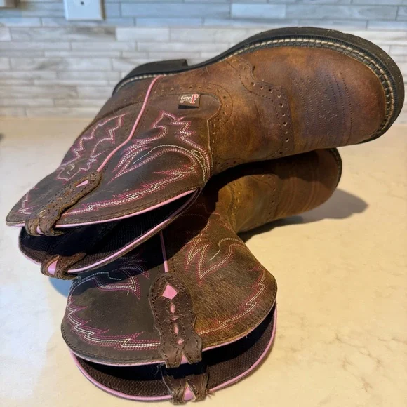 Justin Gypsy Brown Leather Embroidered Pull On Western Boot Size 8.5 B  L9903 - Picture 7 of 12